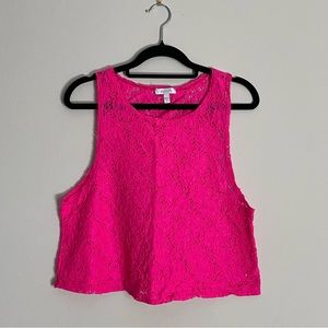Delia’s - Show-stopping Hot Pink - Vintage Lace Cropped Tank - Size Large